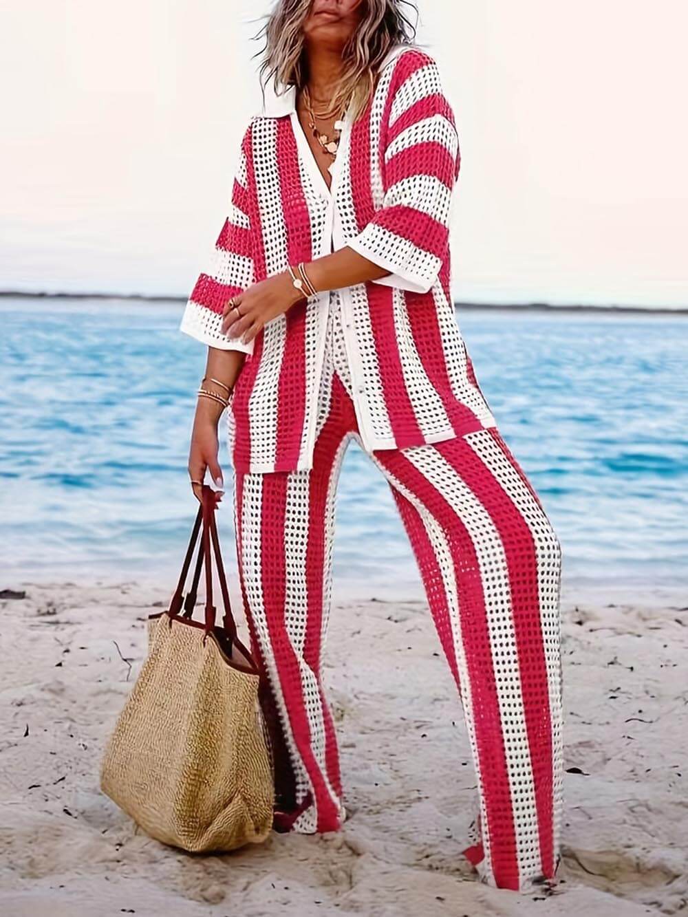 Hollow Out Striped Set