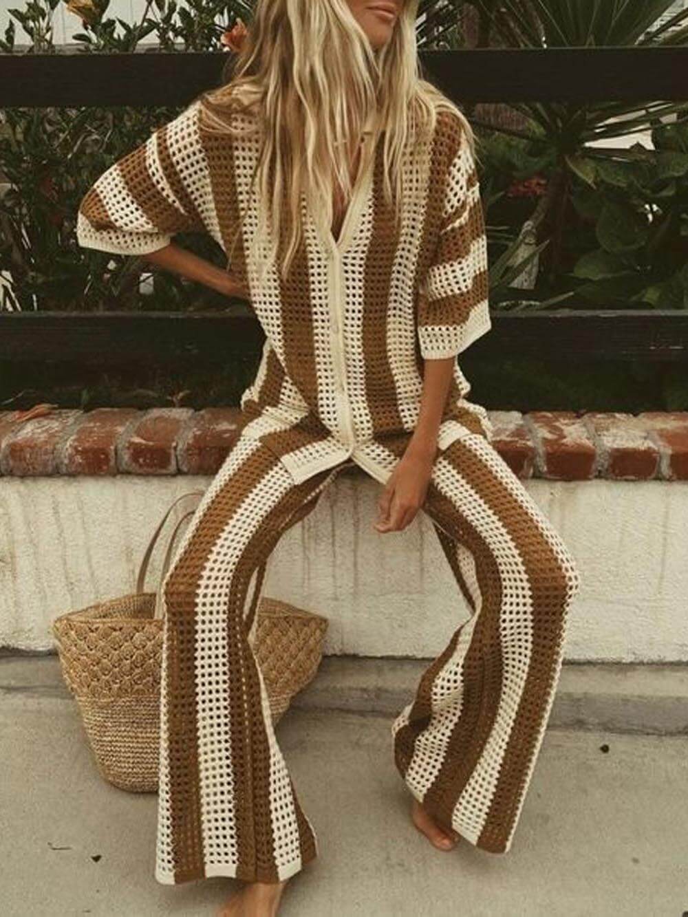 Hollow Out Striped Set