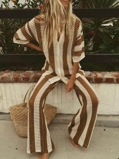Hollow Out Striped Set
