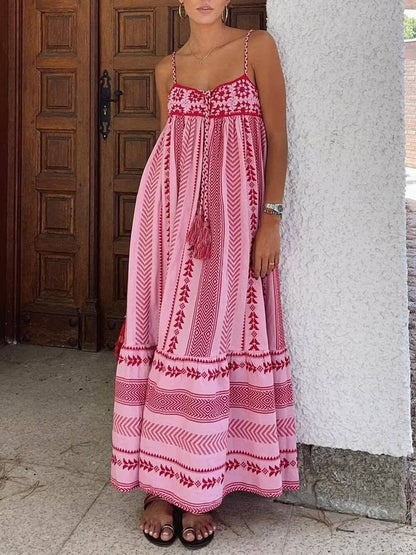Crochet Patchwork Ethnic Style Knitted Slip Maxi Dress